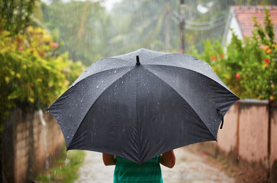 Person with an umbrella walking in the rain