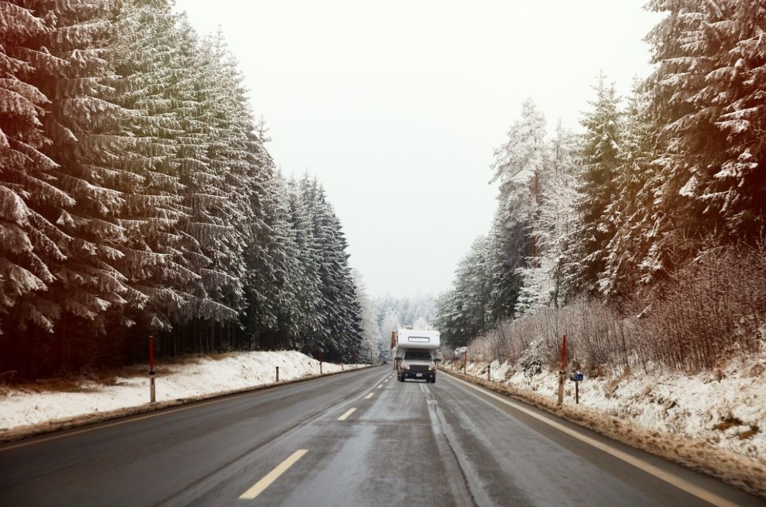 Driving on a snowy winter road